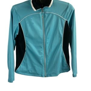Y2K Aqua Blue Colorblock Active Zip Jacket Women’s Medium Athleisure Track Top